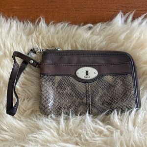Fossil Brown Leather Snake Print Wallet Clutch